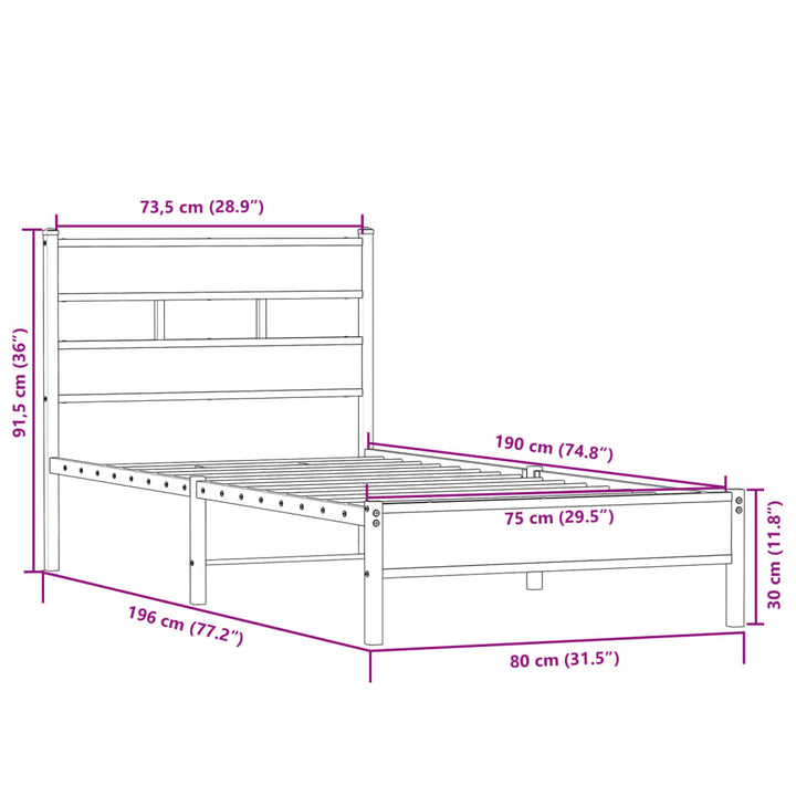 sengeramme 75x190 cm uden madras konstrueret træ sonoma-eg