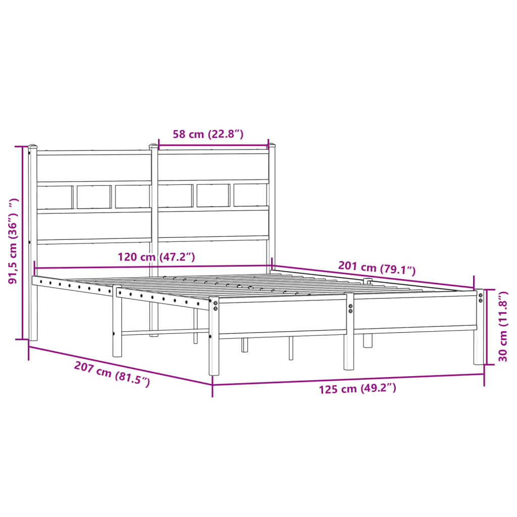 sengeramme 120x200 cm uden madras konstrueret træ sonoma-eg