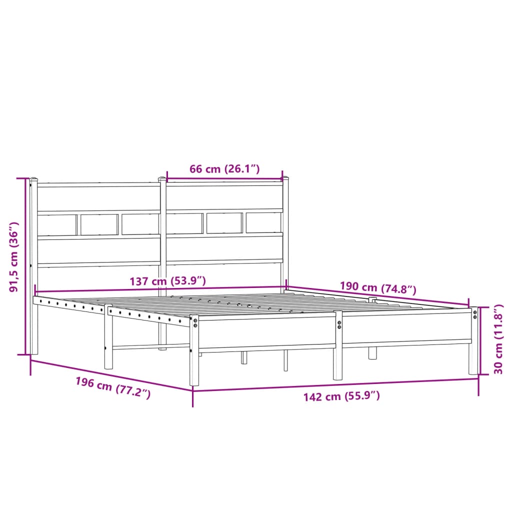sengeramme 137x190 cm uden madras konstrueret træ sonoma-eg