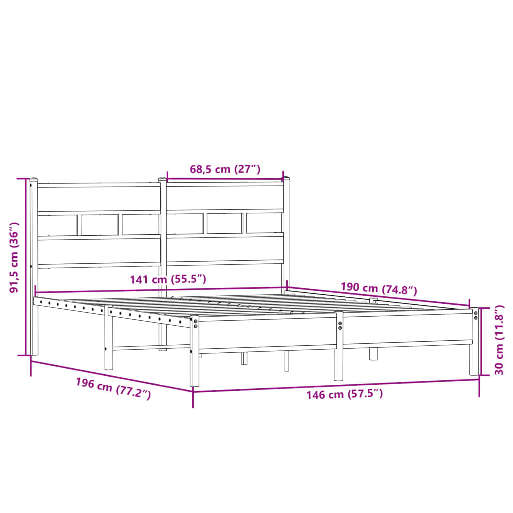 sengeramme 140x190 cm uden madras konstrueret træ sonoma-eg