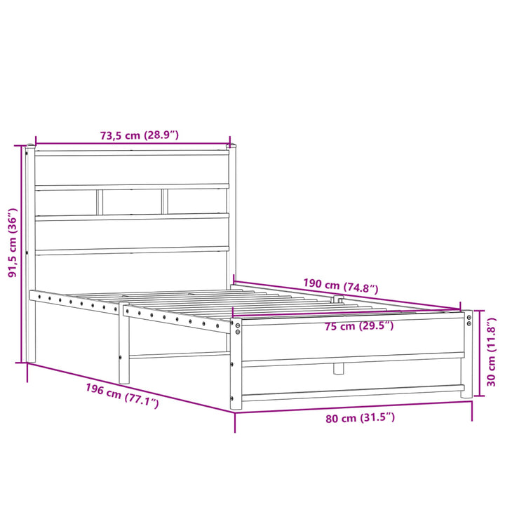 sengeramme uden madras 75x190 cm metal sonoma-eg