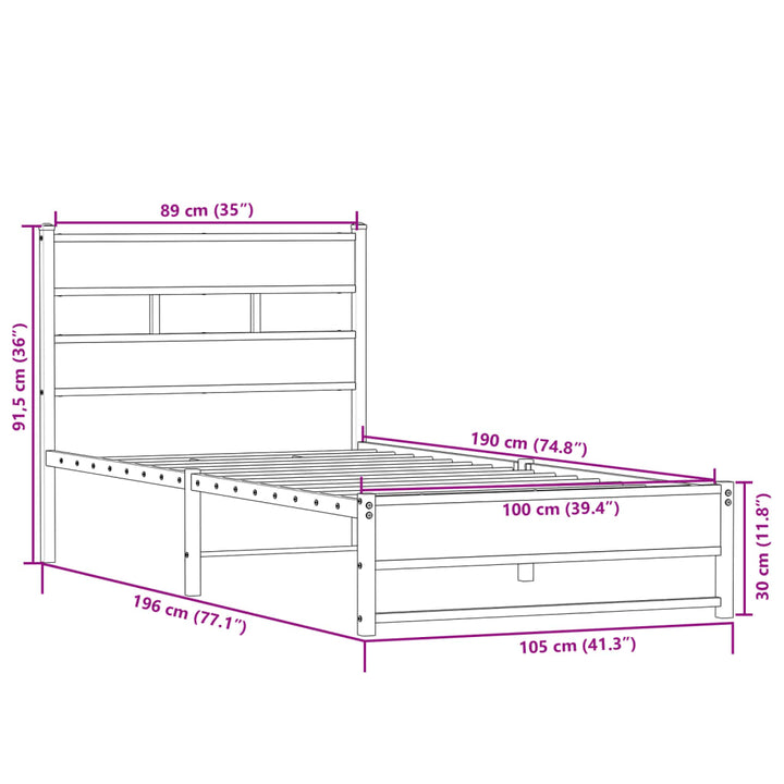 sengeramme uden madras 100x190 cm metal sonoma-eg