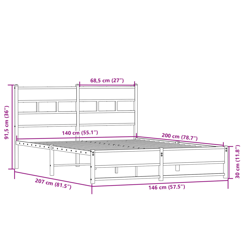 sengeramme uden madras 140x200 cm metal sonoma-eg