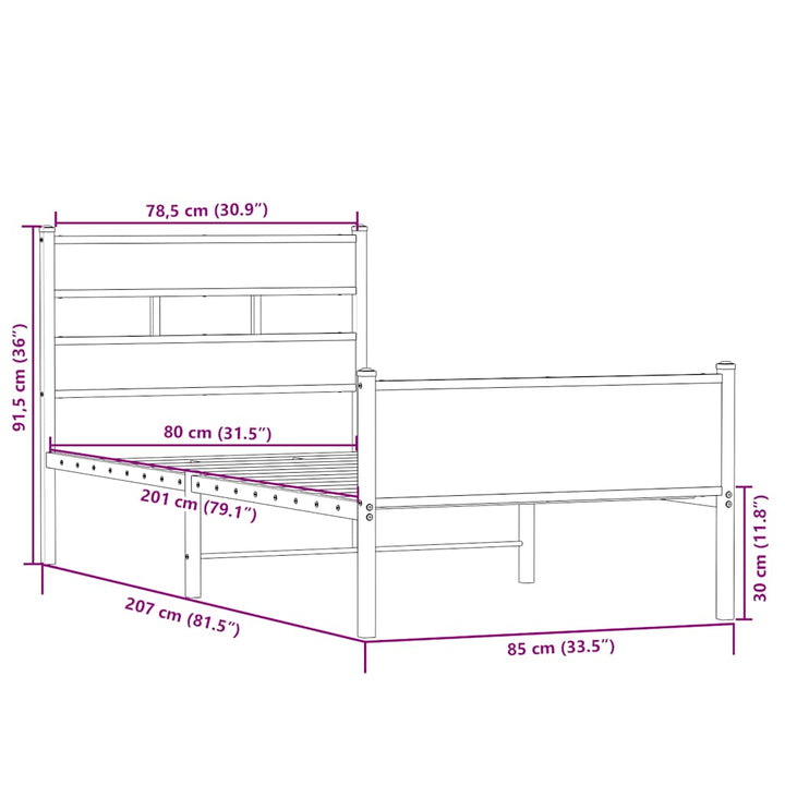 sengeramme 80x200 cm uden madras konstrueret træ sonoma-eg