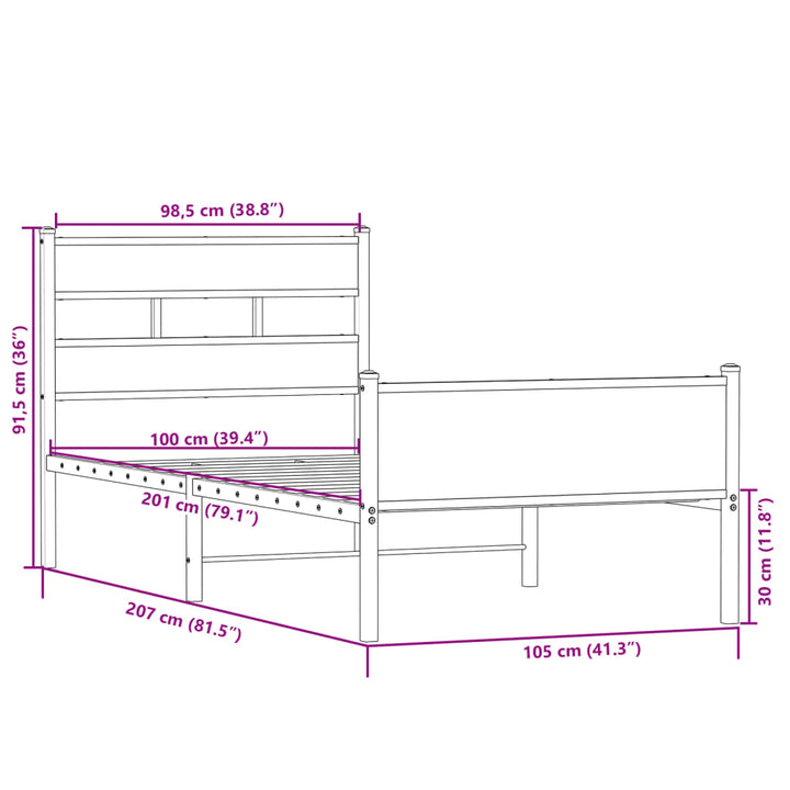 sengeramme 100x200 cm uden madras konstrueret træ sonoma-eg