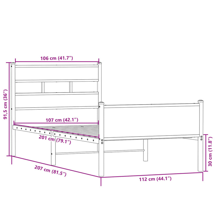 sengeramme 107x200 cm uden madras konstrueret træ sonoma-eg
