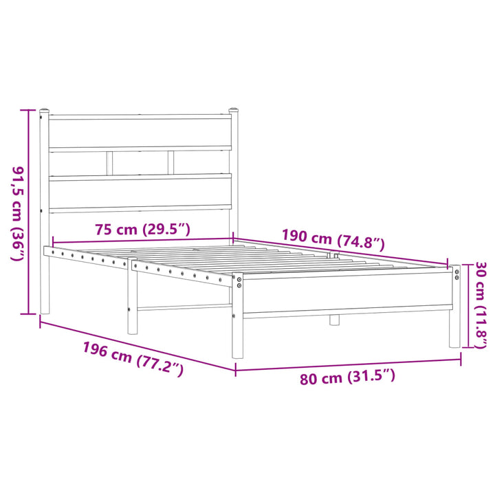 sengeramme 75x190 cm uden madras konstrueret træ brunt eg