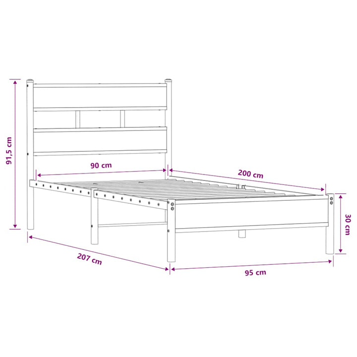 sengeramme 90x200 cm uden madras konstrueret træ brunt eg
