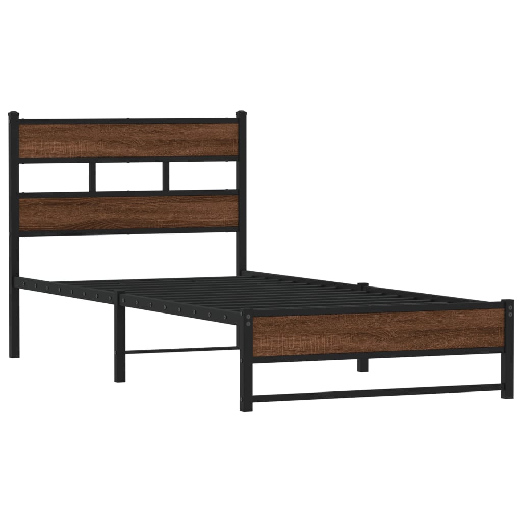 sengeramme 100x190 cm uden madras metal brun egetræsfarve