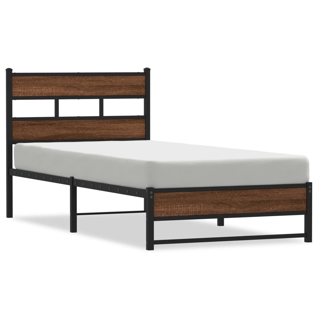 sengeramme 100x200 cm uden madras metal brun egetræsfarve
