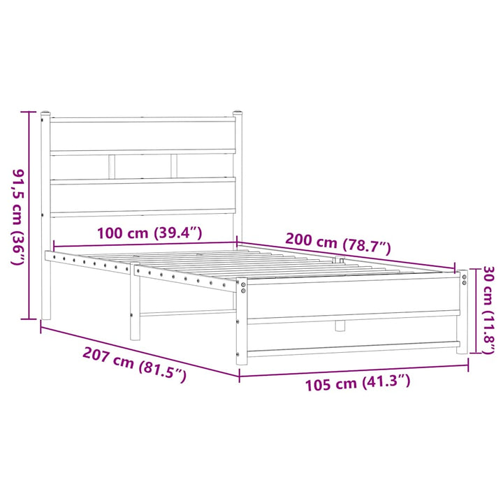 sengeramme 100x200 cm uden madras metal brun egetræsfarve