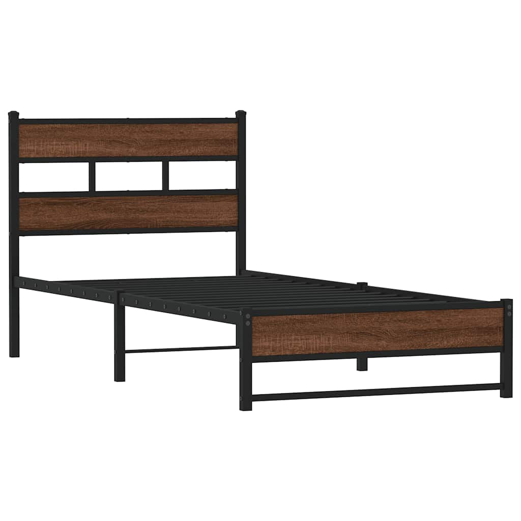 sengeramme 107x203 cm uden madras metal brun egetræsfarve