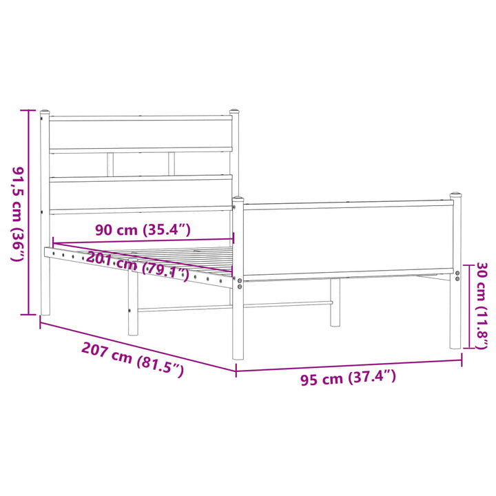 sengeramme 90x200 cm uden madras konstrueret træ brunt eg