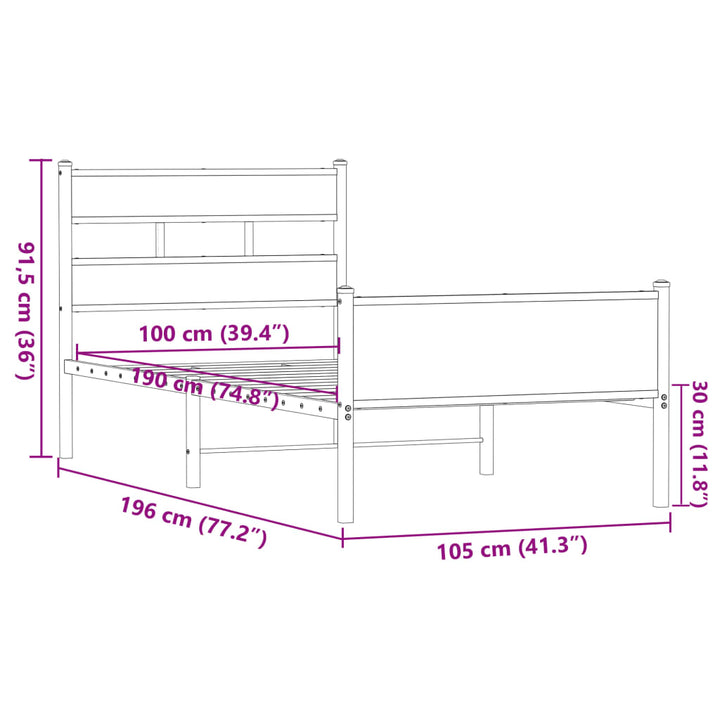 sengeramme 100x190 cm uden madras konstrueret træ brunt eg