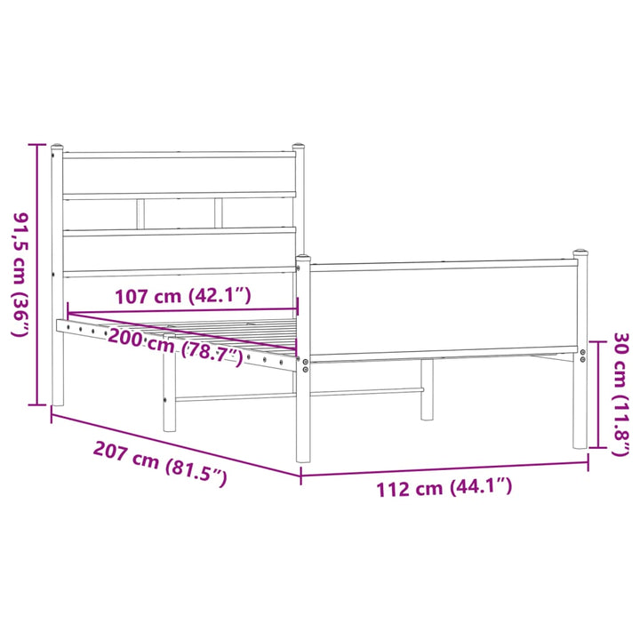 sengeramme 107x200 cm uden madras konstrueret træ brunt eg