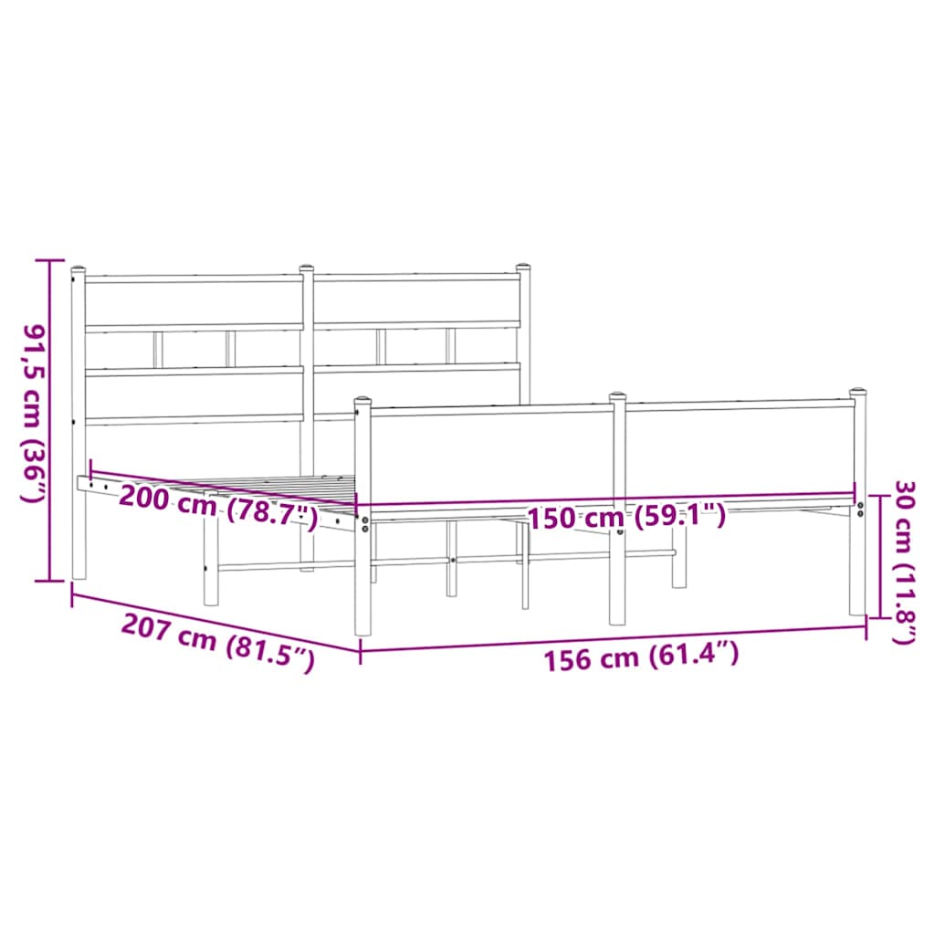 sengeramme 150x200 cm uden madras konstrueret træ brunt eg