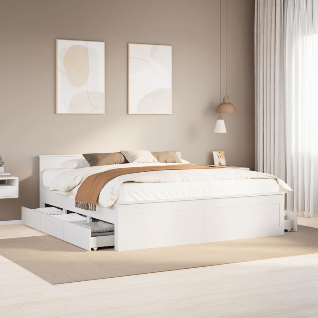 sengeramme m. sengegavl 200x200 cm uden madras massivt fyr hvid