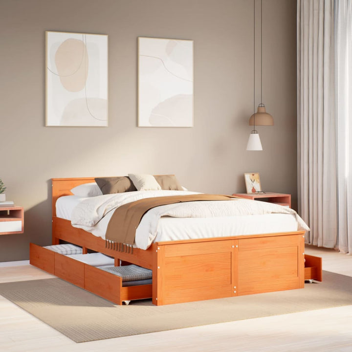 sengeramme m. sengegavl 120x200 cm uden madras massivt fyr brun