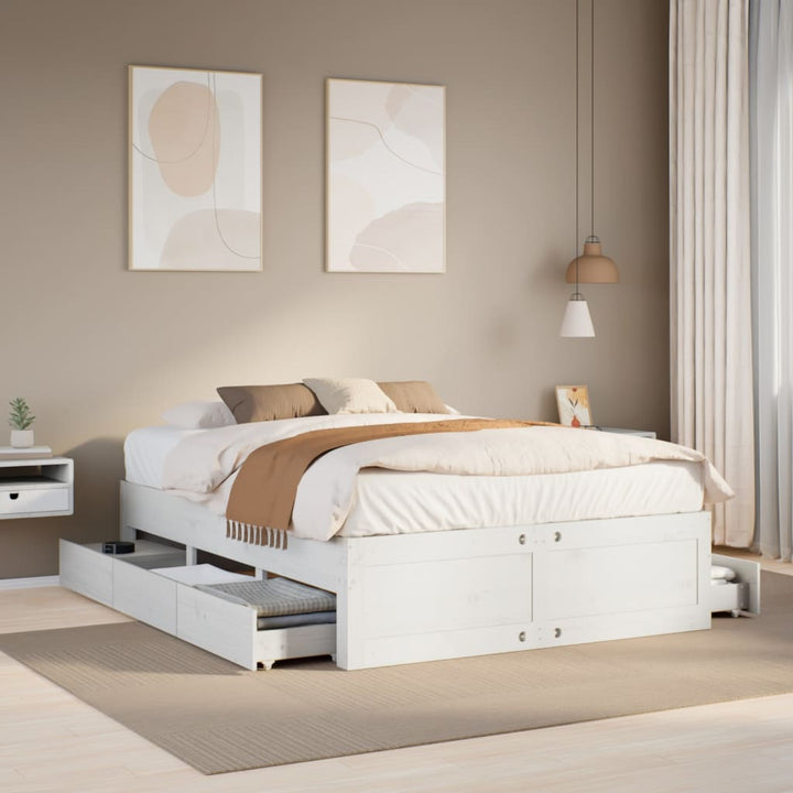 sengeramme m. skuffer 150x200 cm uden madras massivt fyr hvid