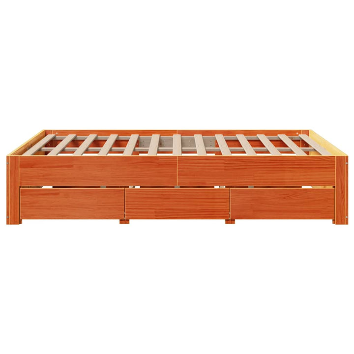 sengeramme m. skuffer 150x200 cm uden madras massivt fyr brun