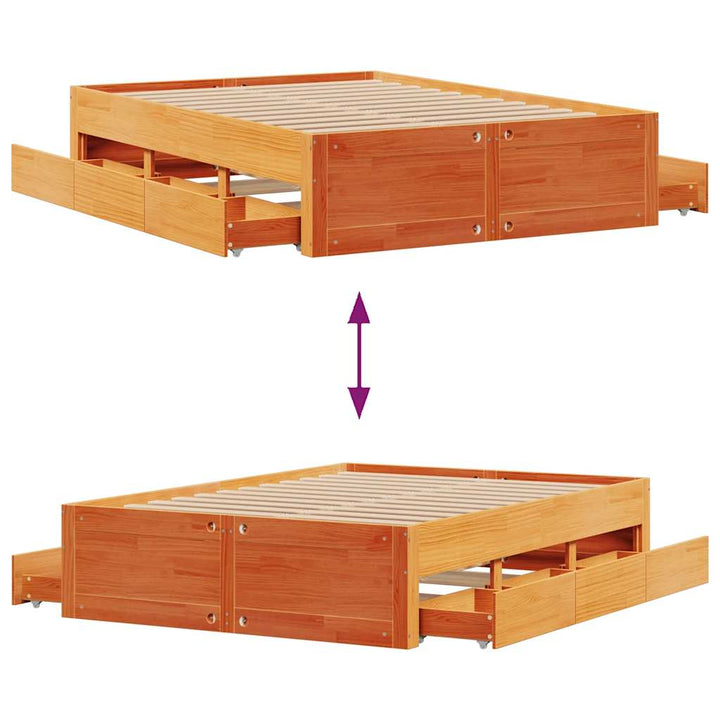 sengeramme m. skuffer 150x200 cm uden madras massivt fyr brun