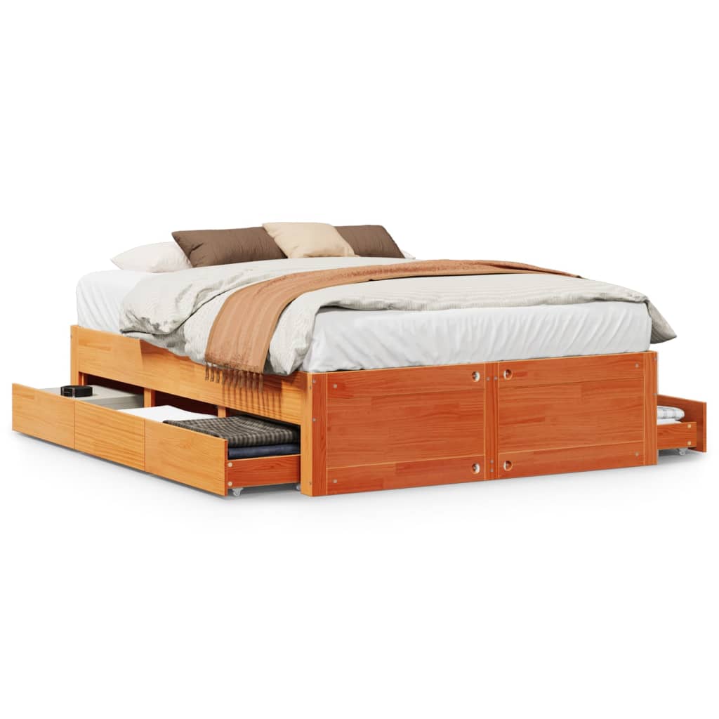 sengeramme m. skuffer 140x200 cm uden madras massivt fyr brun