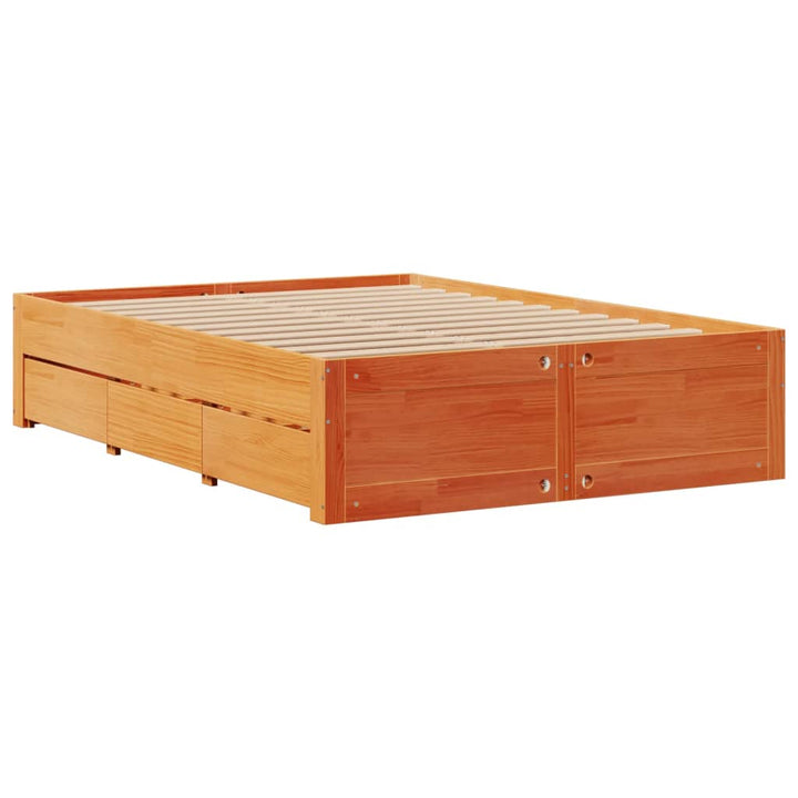 sengeramme m. skuffer 140x200 cm uden madras massivt fyr brun