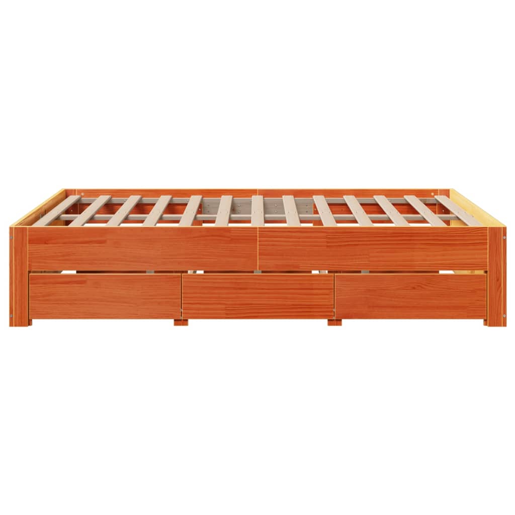 sengeramme m. skuffer 140x200 cm uden madras massivt fyr brun