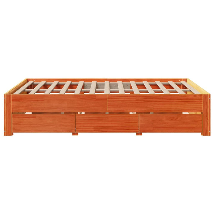 sengeramme m. skuffer 140x200 cm uden madras massivt fyr brun