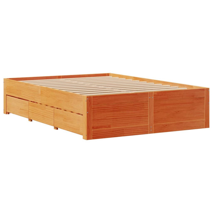 sengeramme m. skuffer 140x200 cm uden madras massivt fyr brun