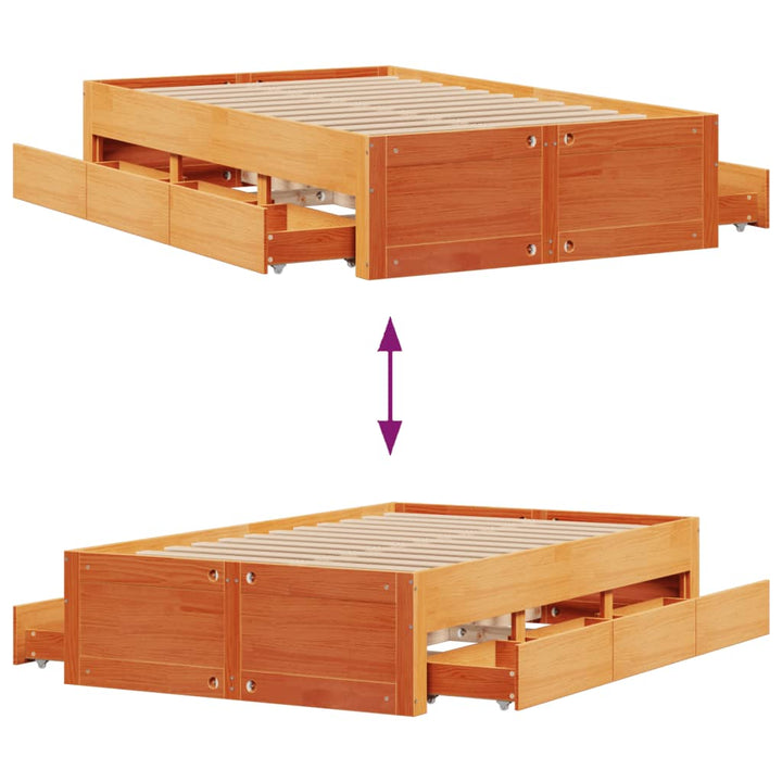 sengeramme m. skuffer 120x200 cm uden madras massivt fyr brun