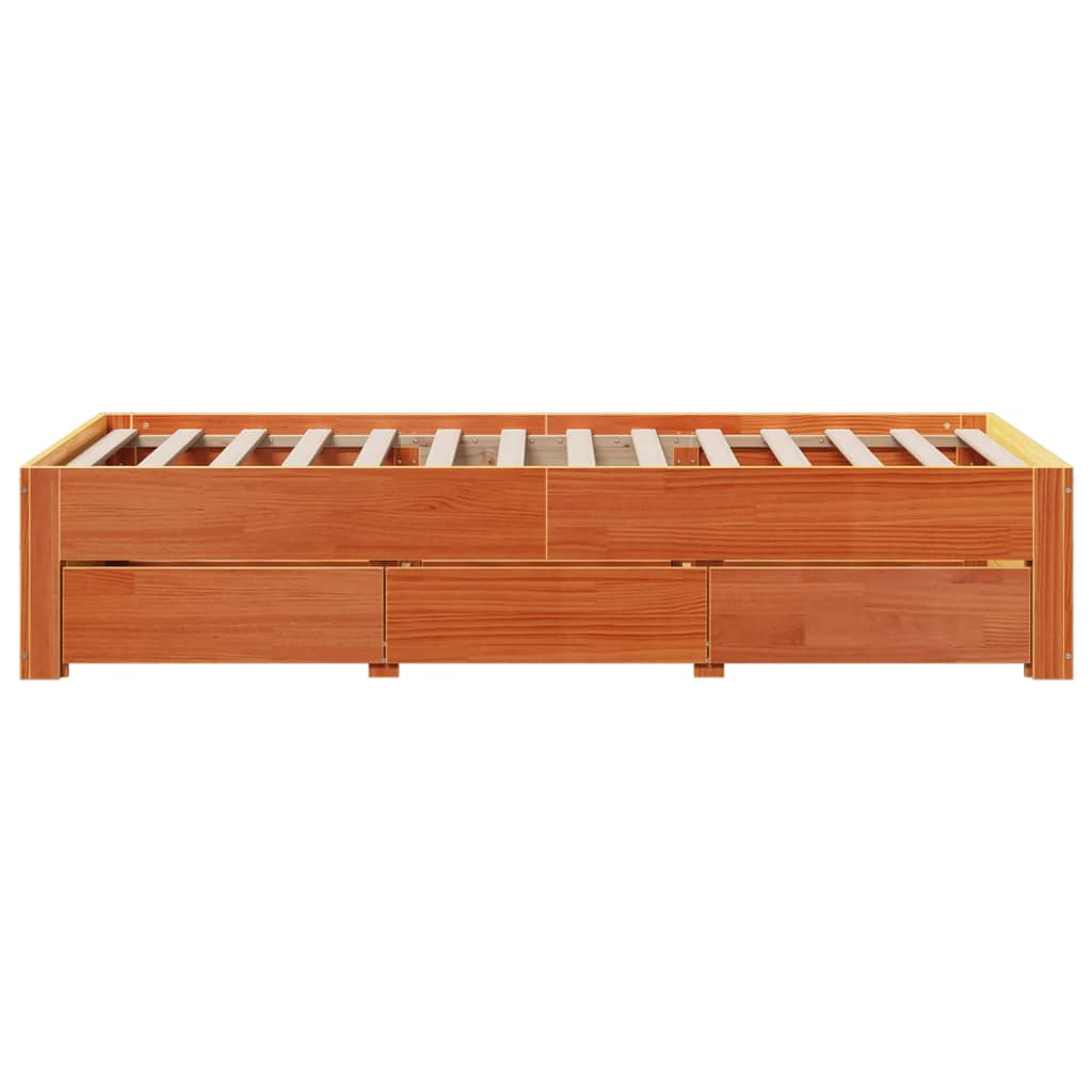 sengeramme m. skuffer 90x200 cm uden madras massivt fyr brun