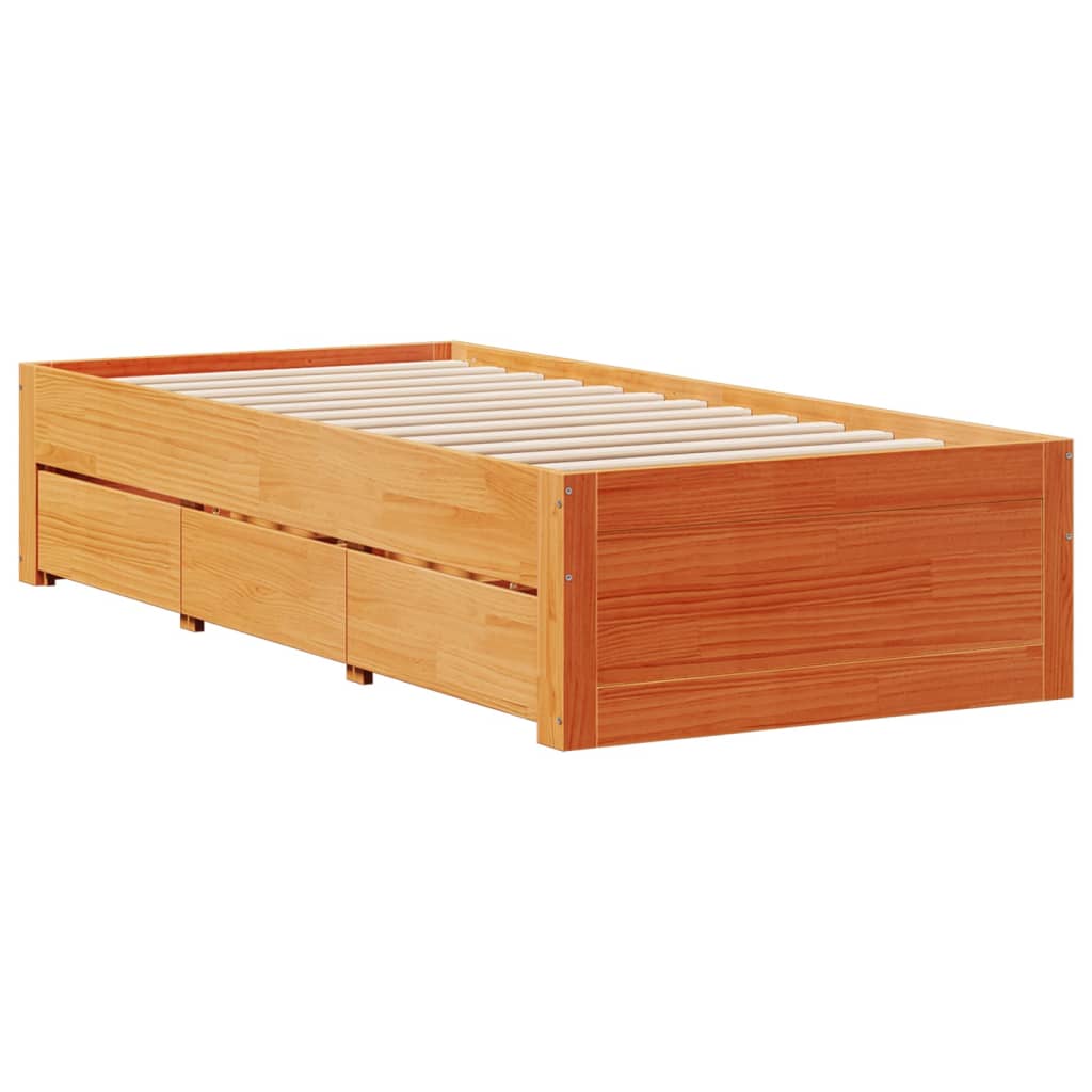 sengeramme m. skuffer 90x200 cm uden madras massivt fyr brun