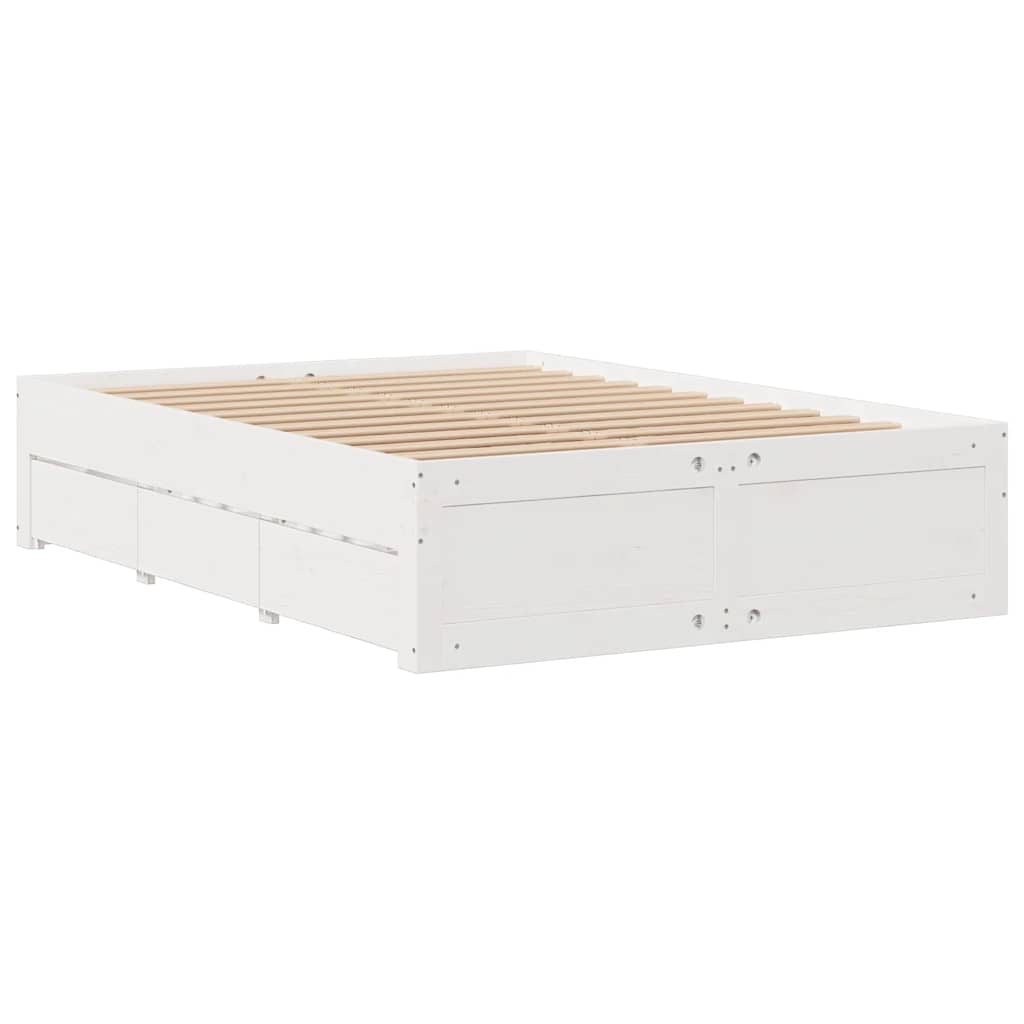 sengeramme m. skuffer 140x190 cm uden madras massivt fyr hvid
