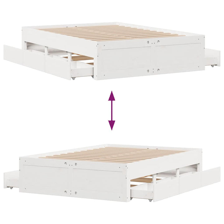 sengeramme m. skuffer 140x190 cm uden madras massivt fyr hvid