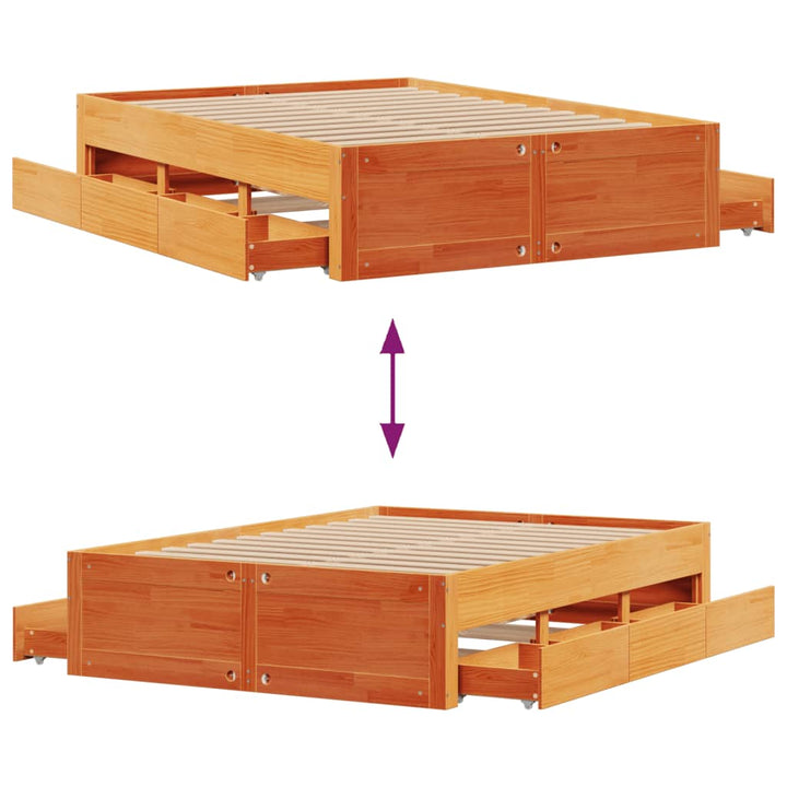 sengeramme m. skuffer 140x190 cm uden madras massivt fyr brun