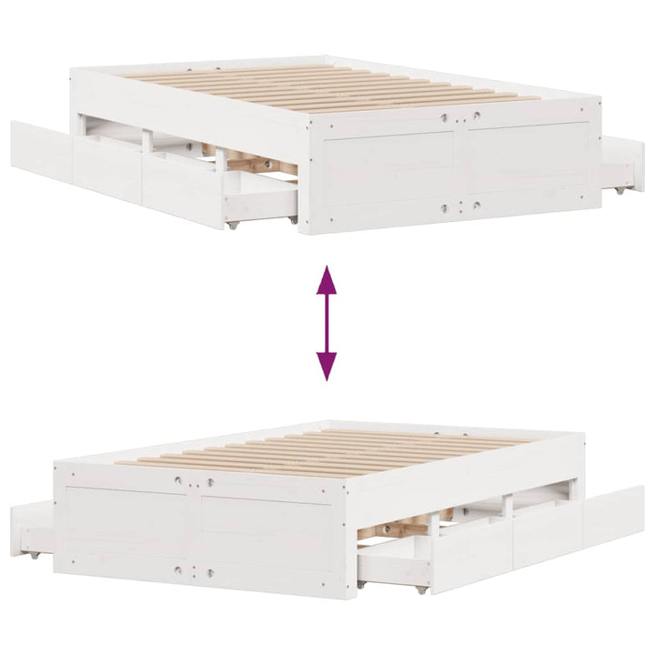 sengeramme m. skuffer 135x190 cm uden madras massivt fyr hvid