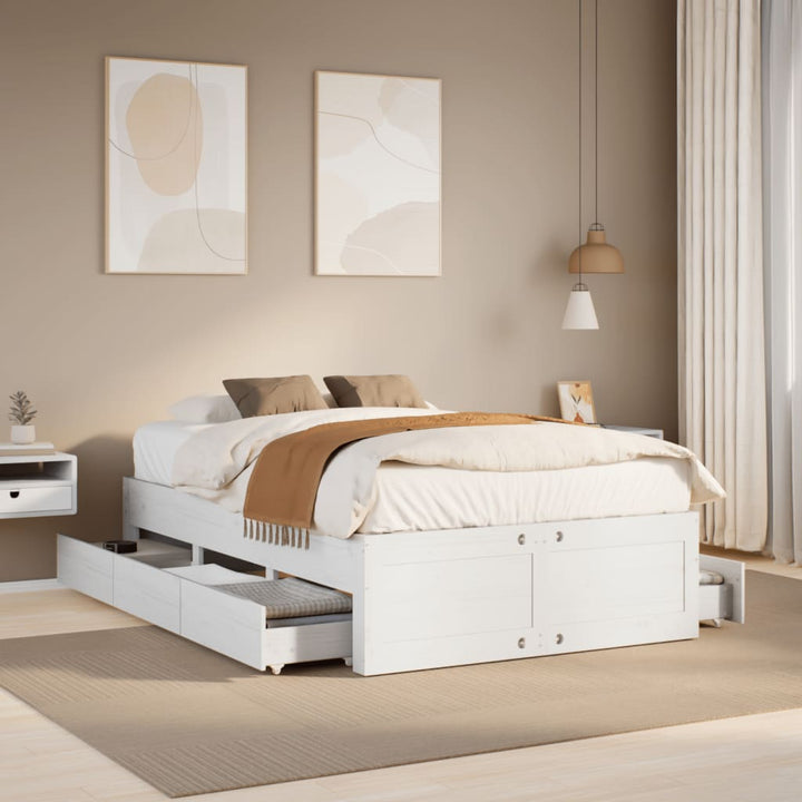 sengeramme m. skuffer 135x190 cm uden madras massivt fyr hvid