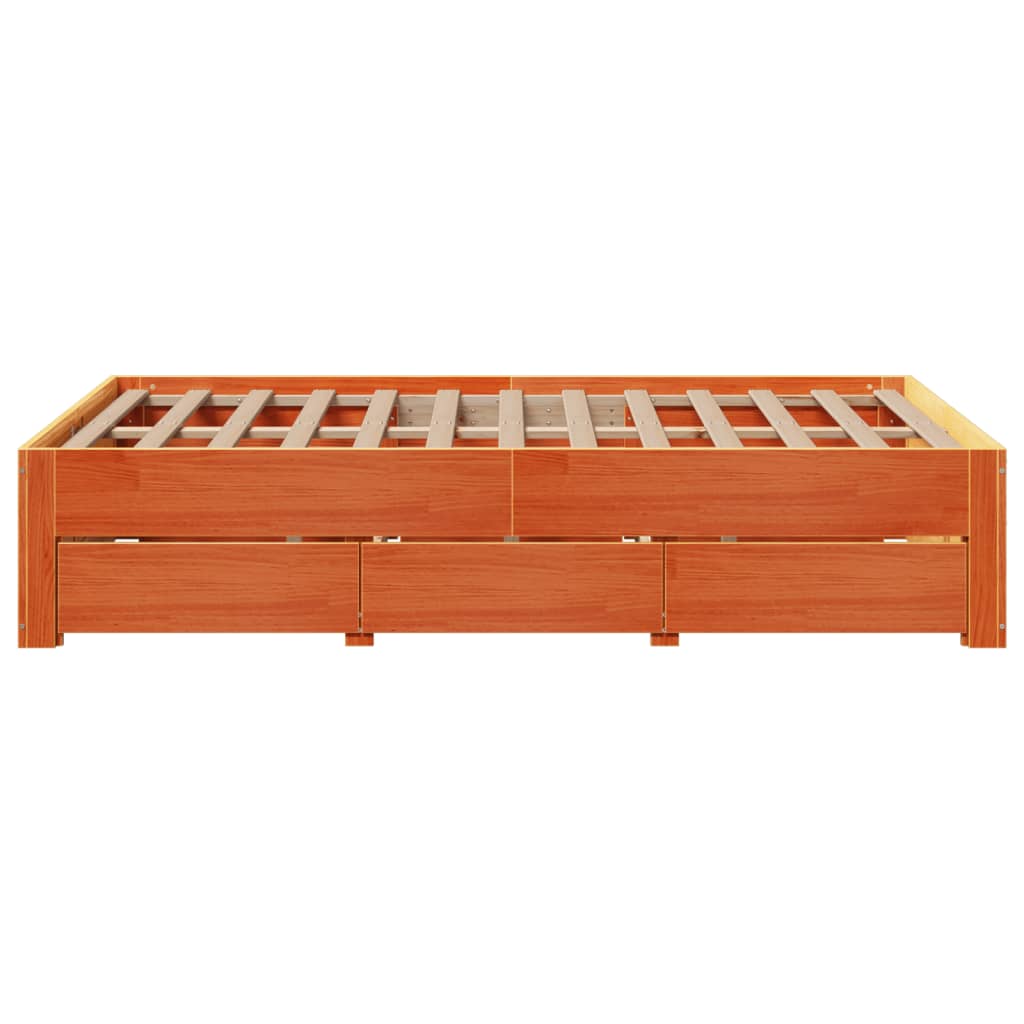 sengeramme m. skuffer 135x190 cm uden madras massivt fyr brun