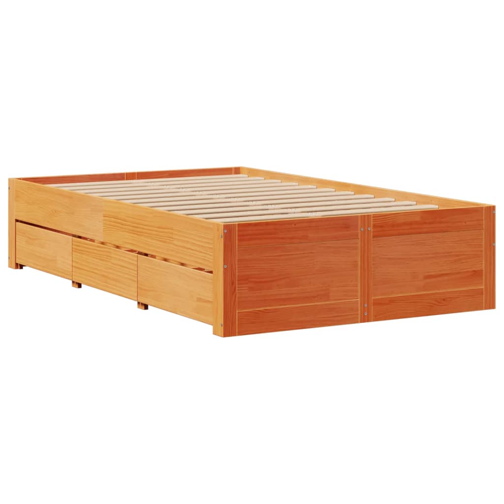 sengeramme m. skuffer 135x190 cm uden madras massivt fyr brun