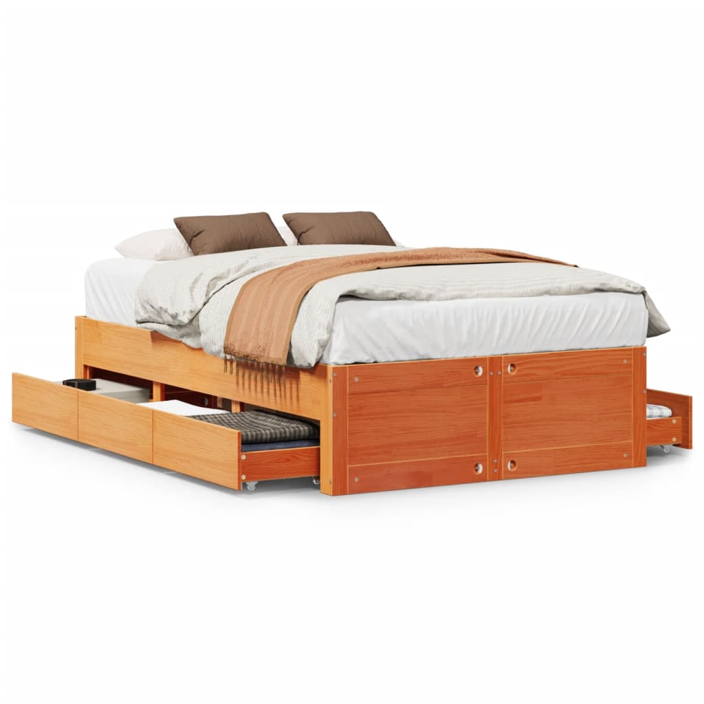 sengeramme m. skuffer 120x190 cm uden madras massivt fyr brun