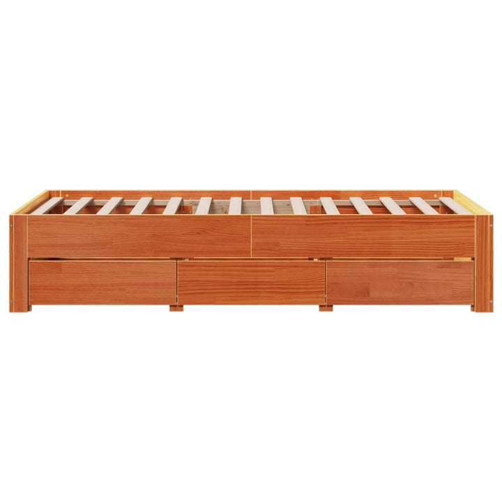 sengeramme m. skuffer 90x190 cm uden madras massivt fyr brun