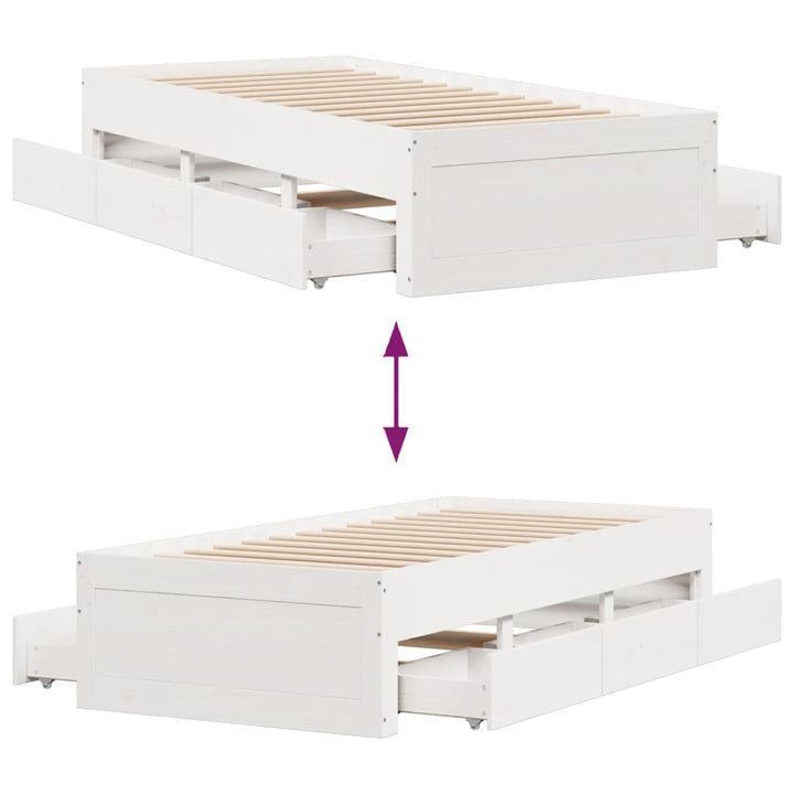 sengeramme m. skuffer 75x190 cm uden madras massivt fyr hvid
