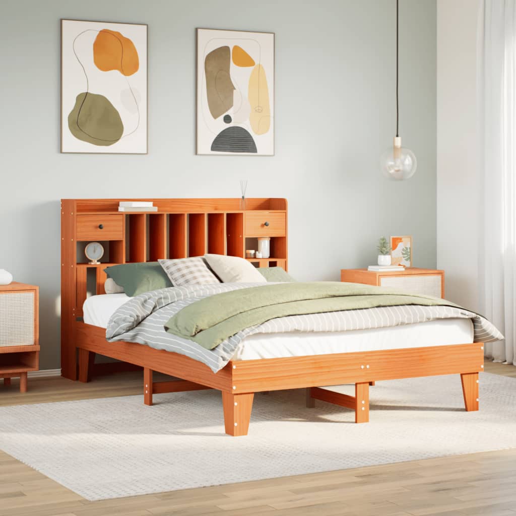 sengeramme uden madras 150x200 cm massivt fyrretræ gyldenbrun