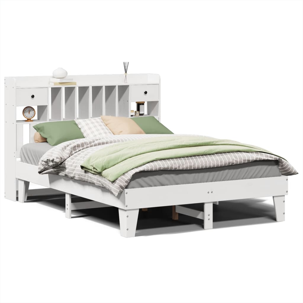 sengeramme uden madras 140x190 cm massivt fyrretræ hvid