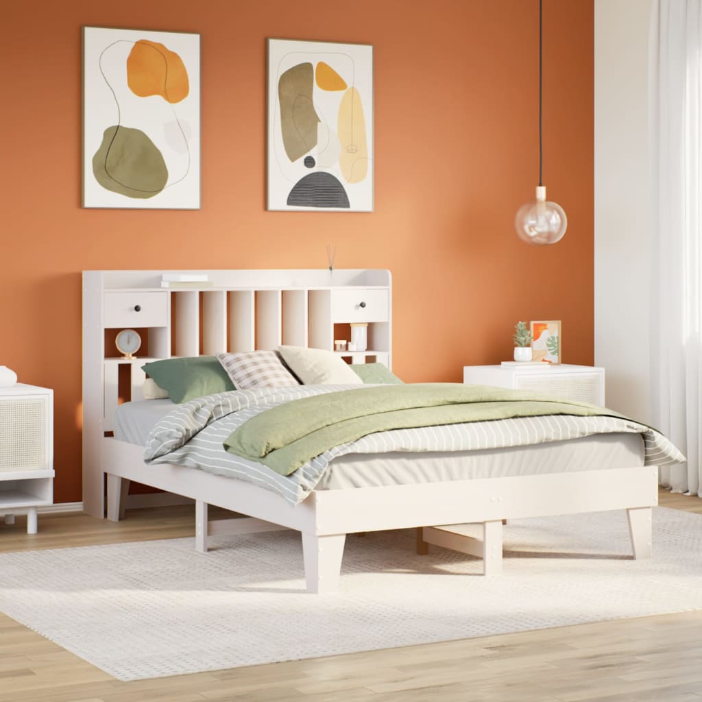 sengeramme uden madras 140x190 cm massivt fyrretræ hvid