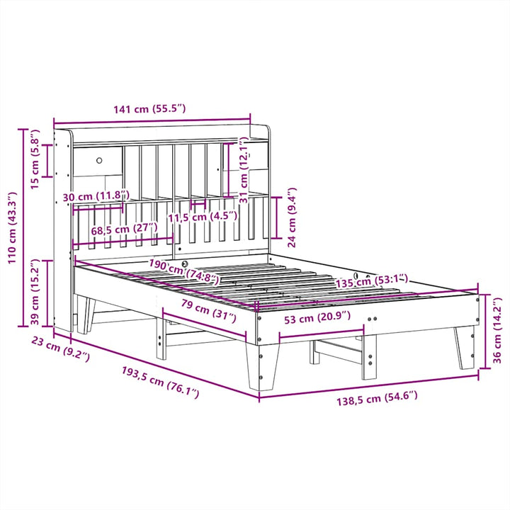 sengeramme uden madras 135x190 cm massivt fyrretræ hvid