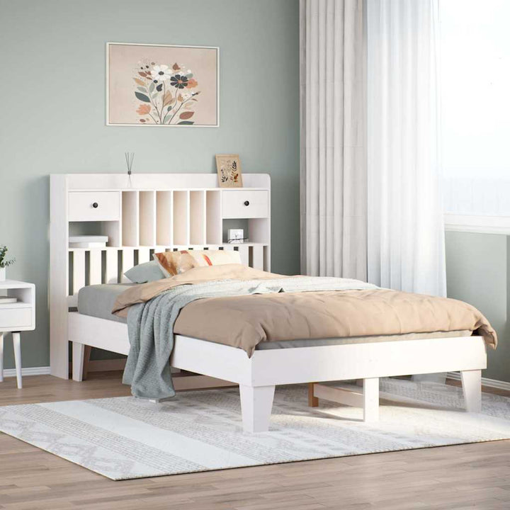 sengeramme uden madras 135x190 cm massivt fyrretræ hvid