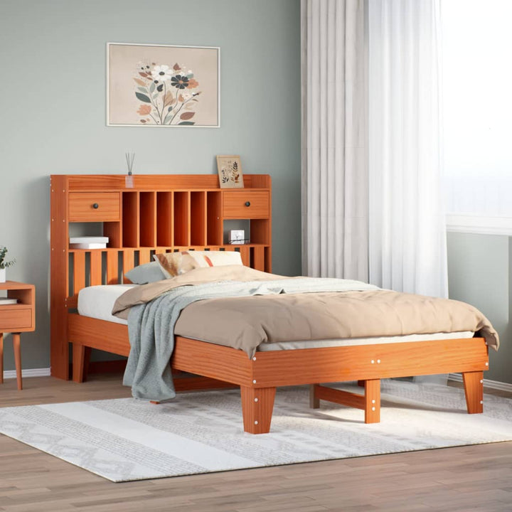 sengeramme uden madras 135x190 cm massivt fyrretræ brun