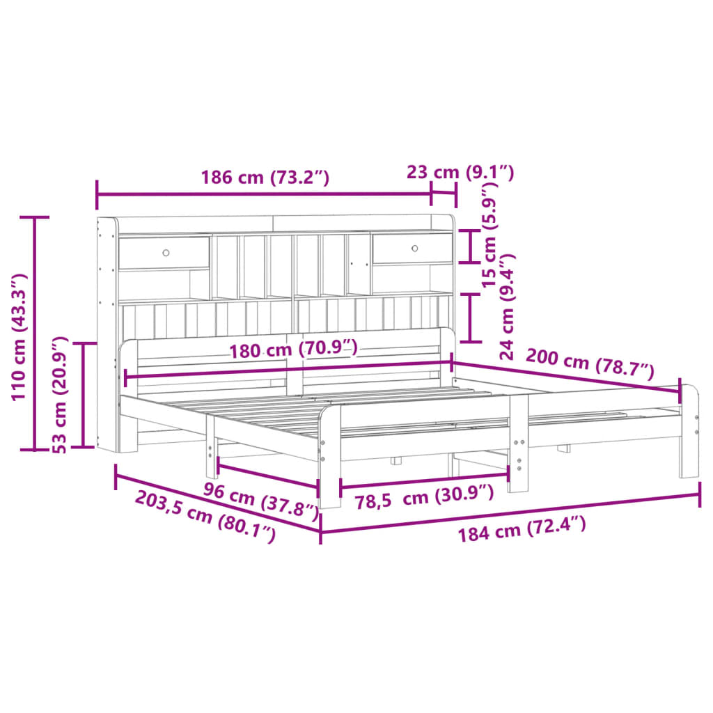 seng med reol uden madras 180x200 cm massivt fyrretræ hvid